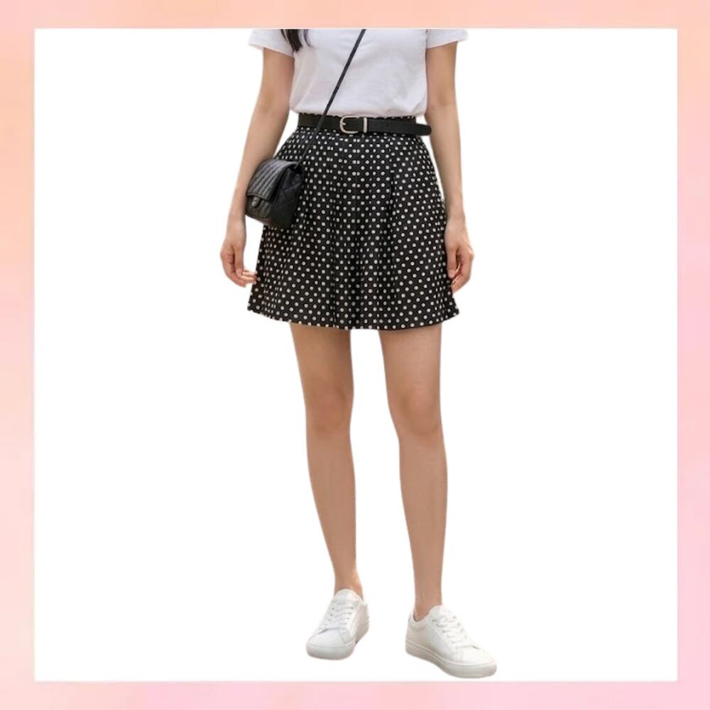 J. Crew Navy Blue White Polka Dot Pleated A-Line Skirt Size 6 - Picture 1 of 4